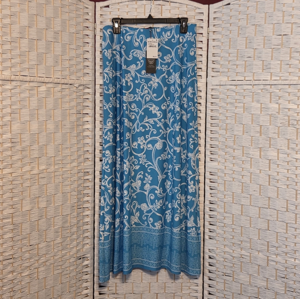 Blue & White Maxi Skirt W/ Border Print, Elastic Waist, Vince Camuto NWT, Size L